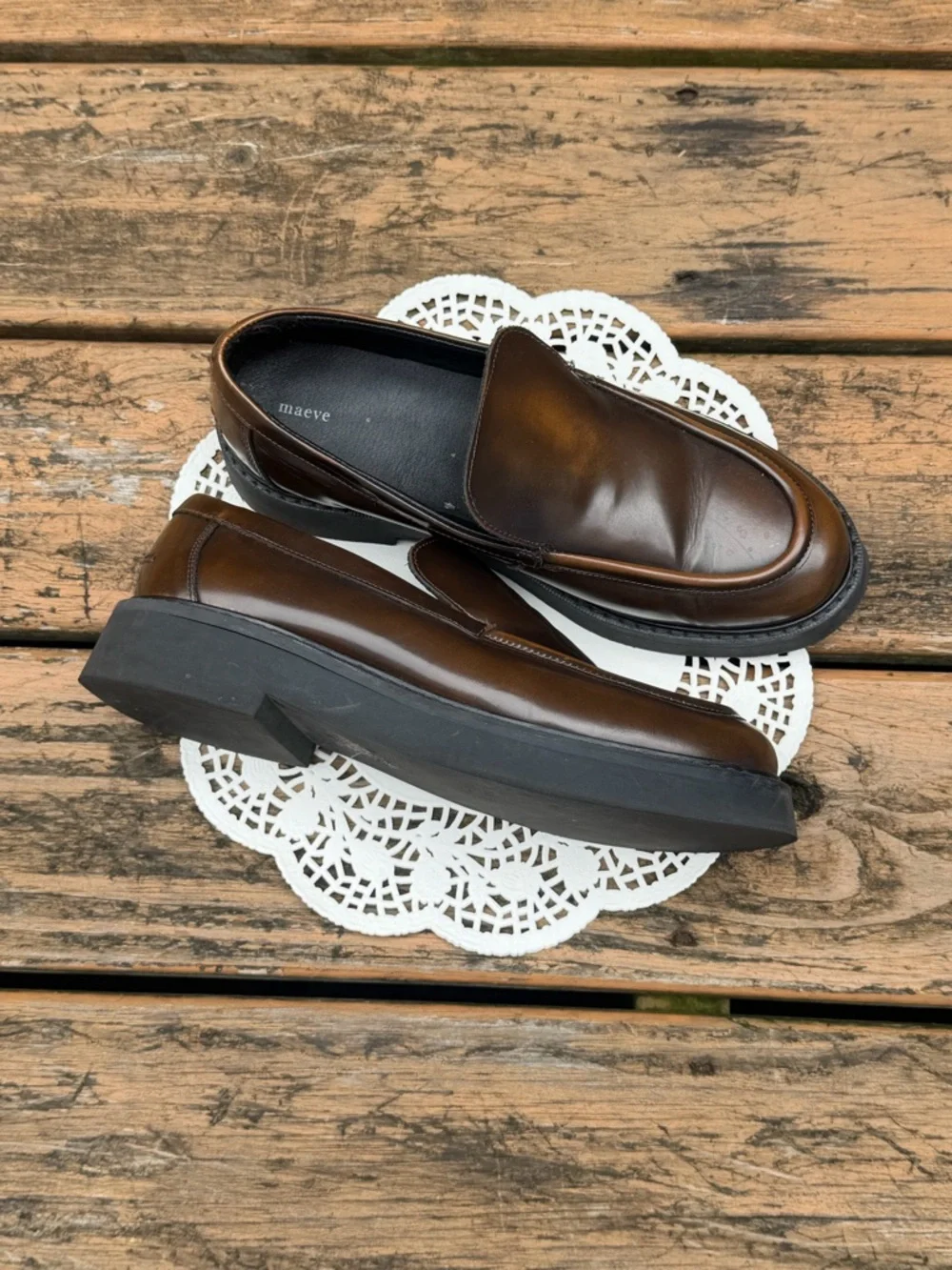 Maeve Brown Leather Slip-On Loafers